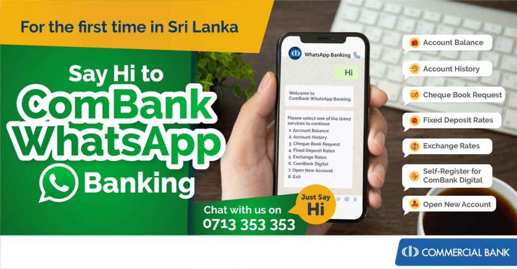 Poster of WhatsApp banking services offered by Commercial Bank of Ceylon